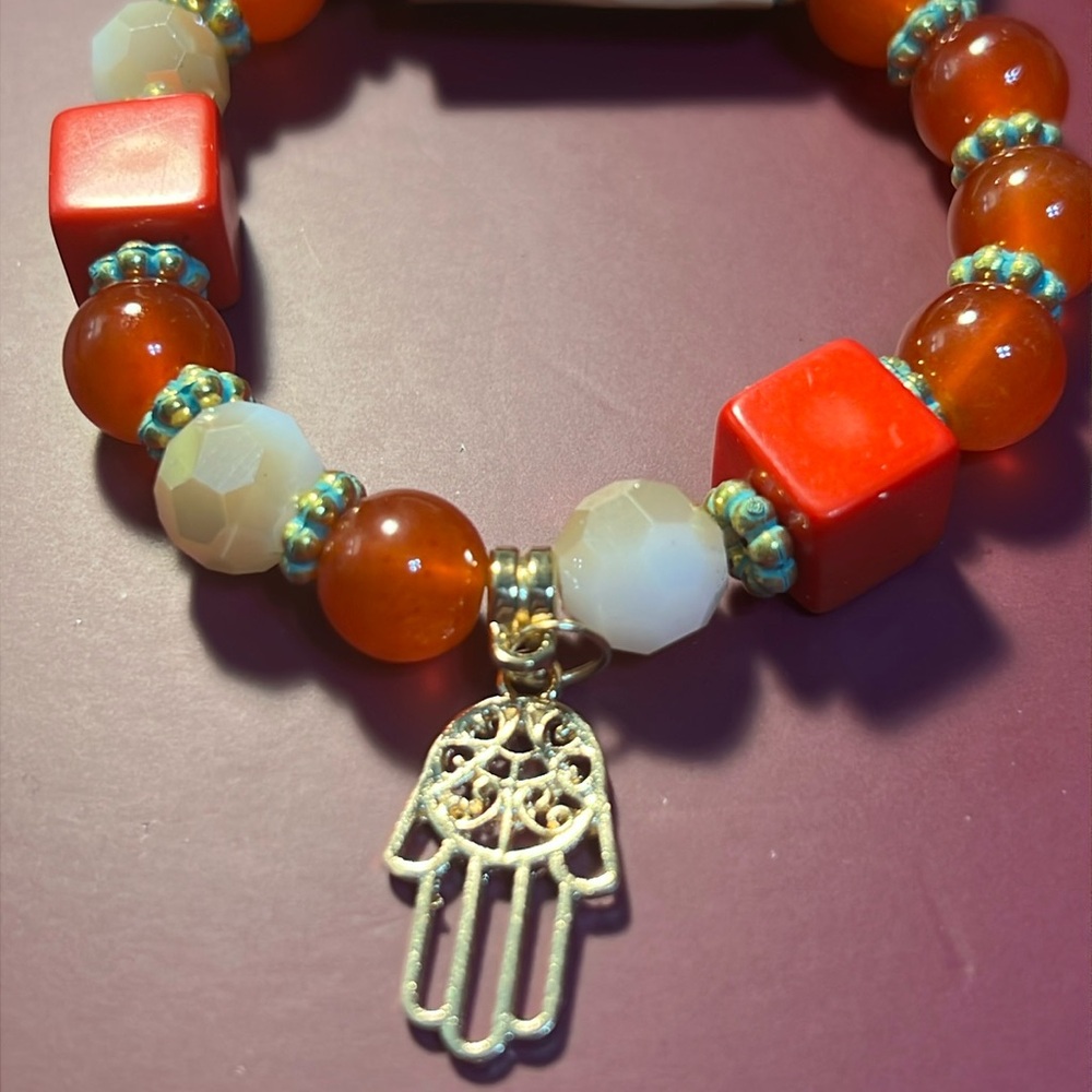 D’Bello Gold and Red Hamsa Hand Charm Bracelet
